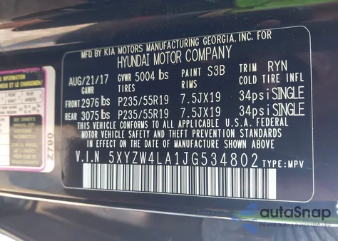 2018 Hyundai Santa Fe Sport 2.0T Ultimate from USA, damaged, VIN 5XYZW4LA1JG534802